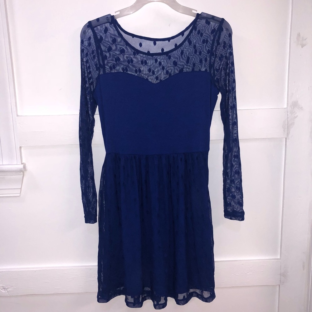 Royal Blue Mesh Long Sleeve Dress